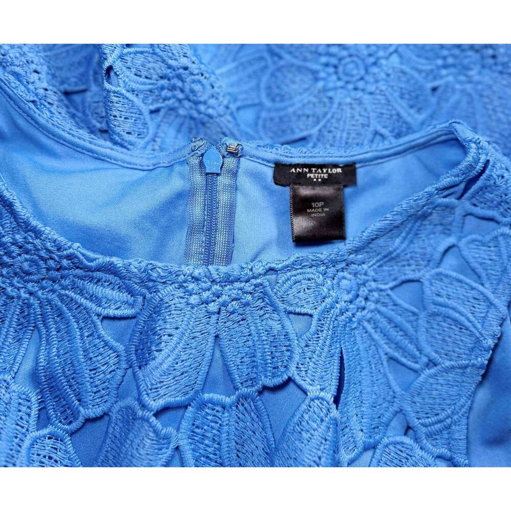 Ann Taylor Petite 10P Blue Daisy Floral Lace Sheath Dress Tank Sleeveless - Picture 11 of 15